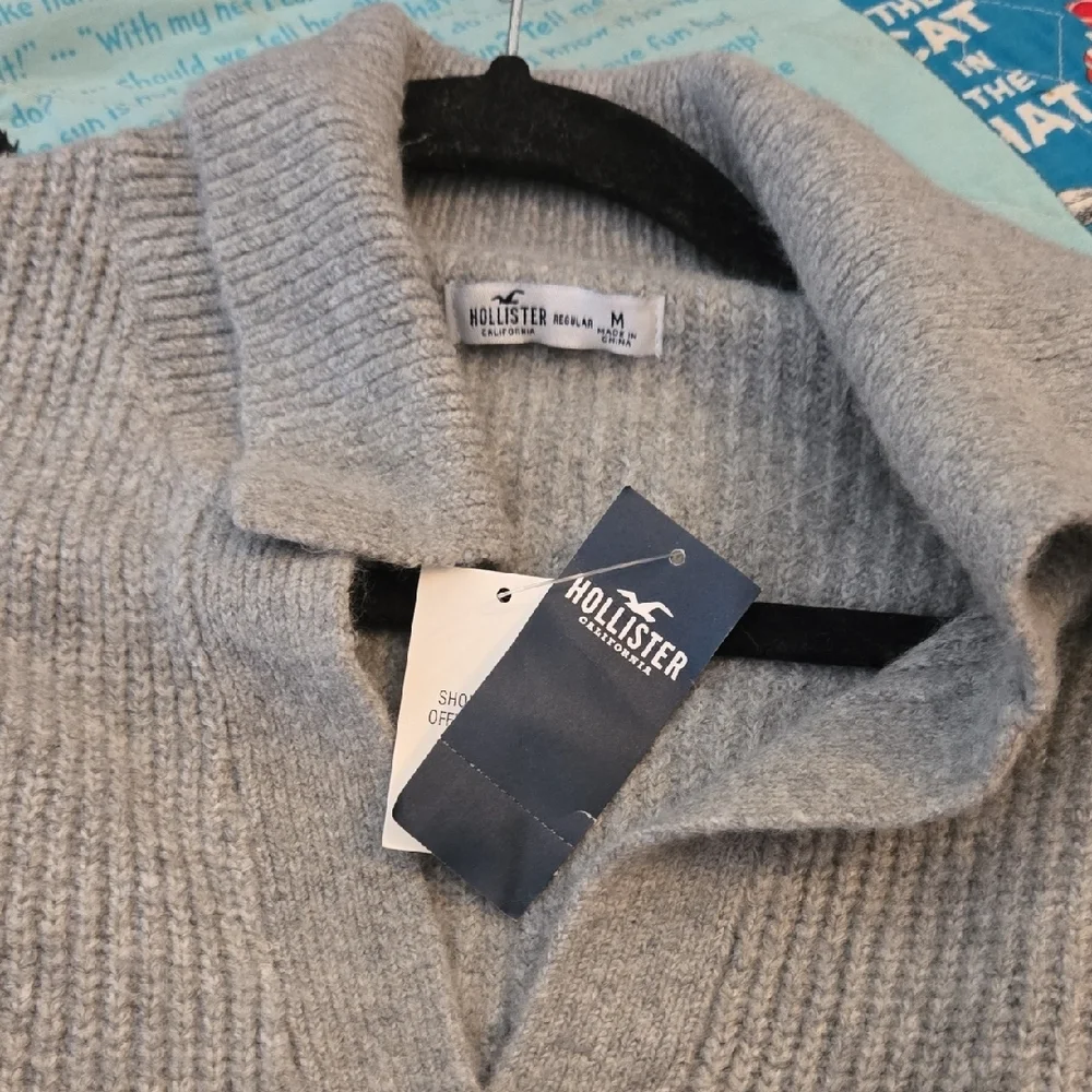 Hollister Gray Ribbed Polo Collar Sweater Dress Size Medium - Picture 6 of 6